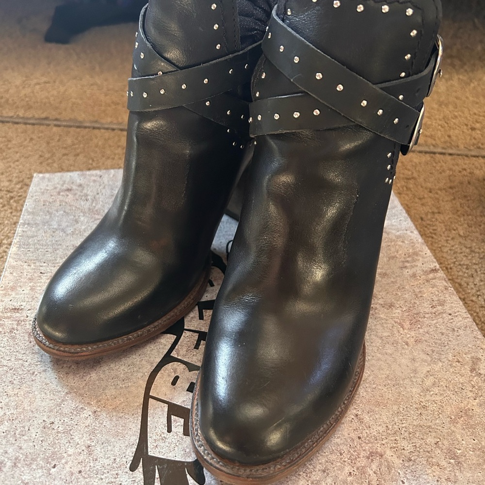 Black Studded Leather Ankle Boots